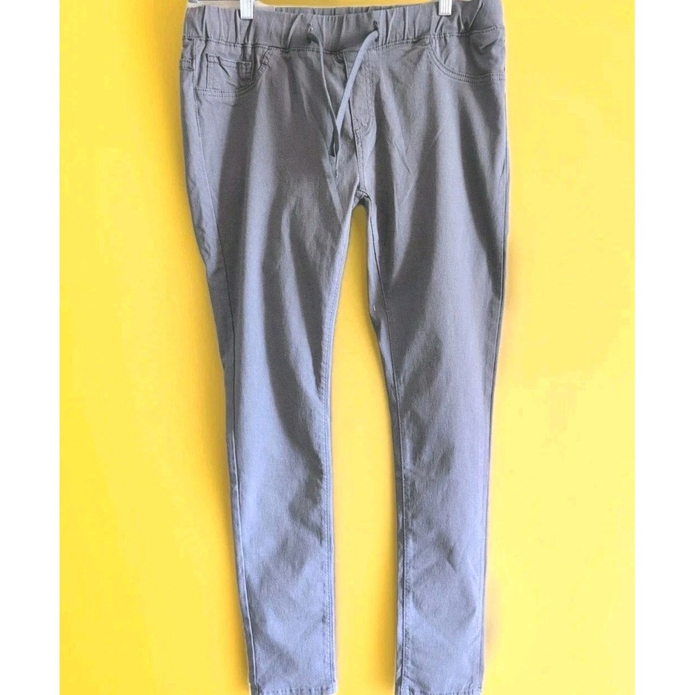 NEW Bamboo Pull On Drawstring Stretch Skinny Jeans Women  Size Large‎ Gray
